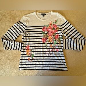 Lauren Ralph Lauren Striped Floral Long Sleeve Top - Black, White, Pink
